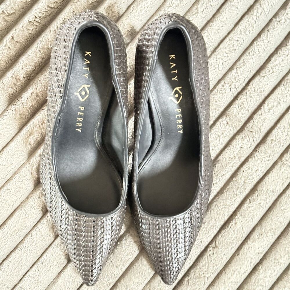 Katy Perry Marcella Woven Pointed Toe Pumps Metallic Pewter Women’s 9 M